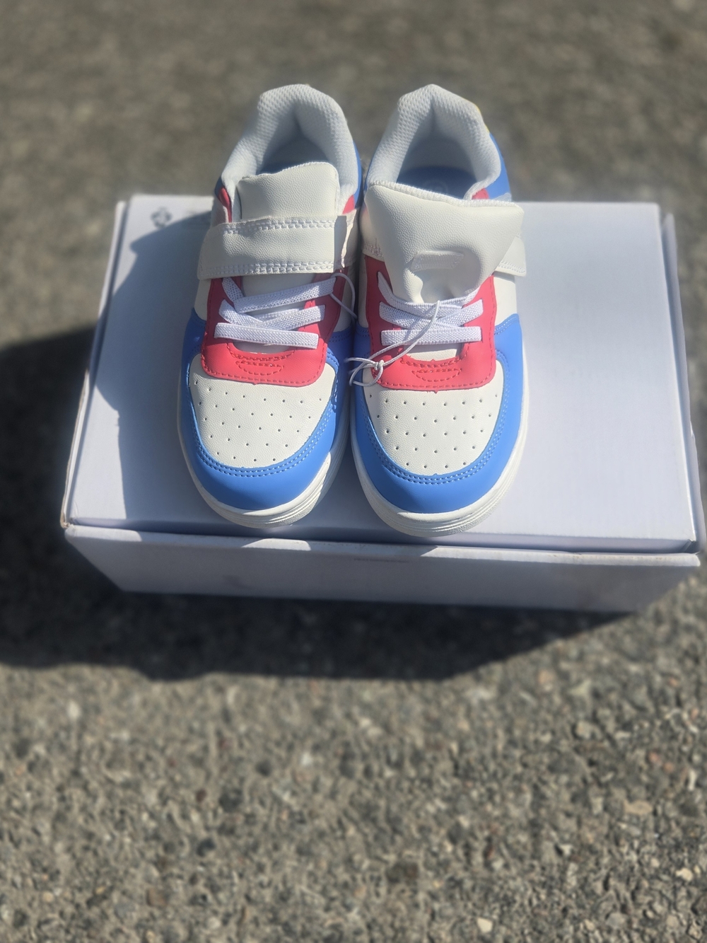 Cat & Jack Girls' White, Blue & Pink Hook-and-Loop Sneakers